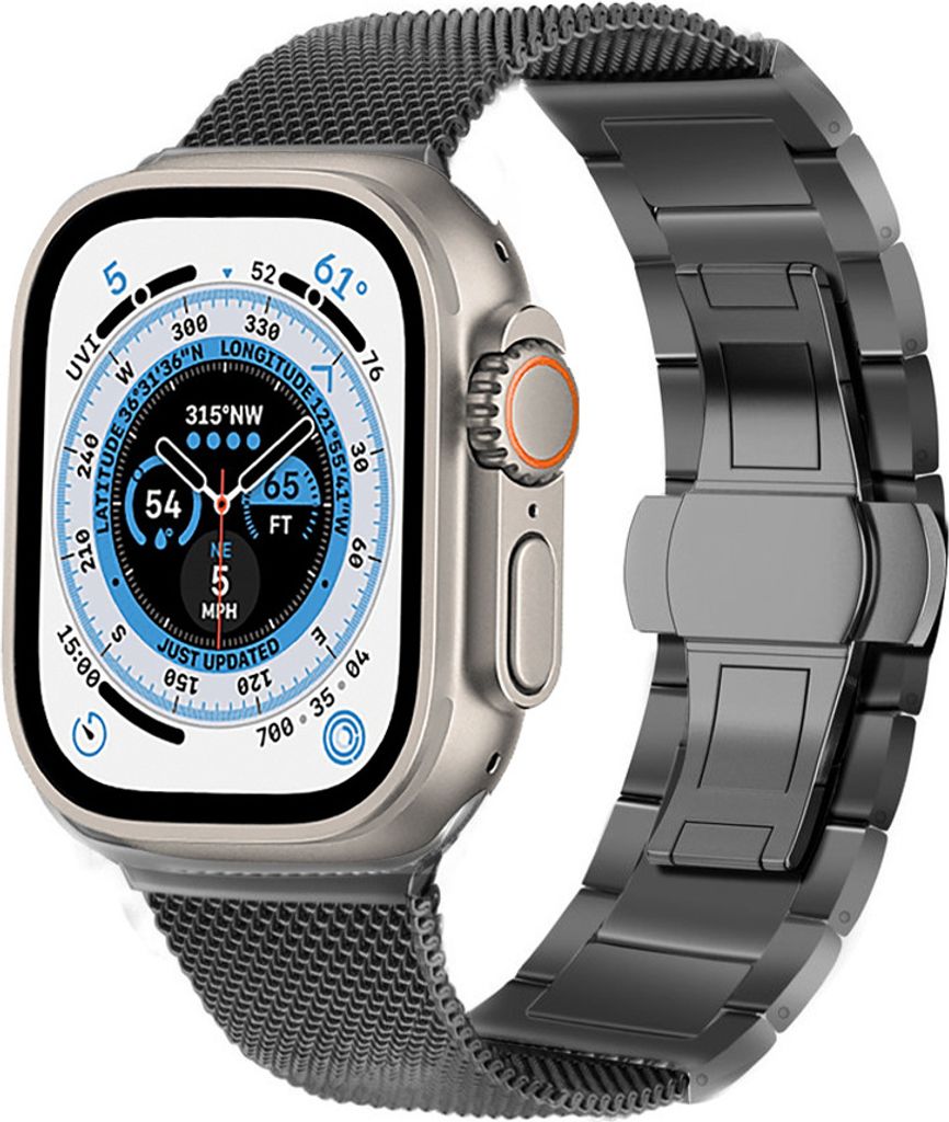 Strap-It Apple Watch Ultra Milanese-Stahlarmband (Schwarz)