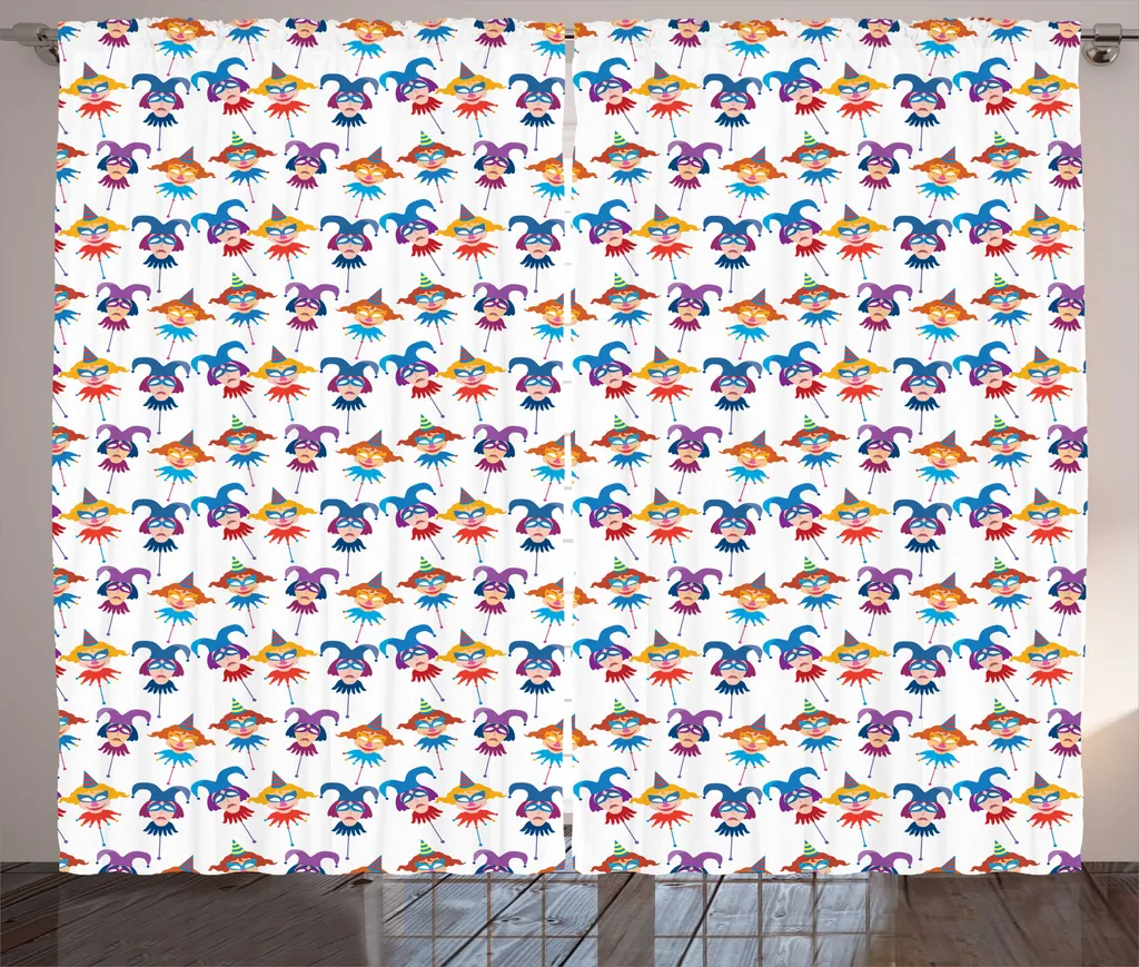 Rideau de chambre motif Carnaval à fronces et crochets 280x225 cm