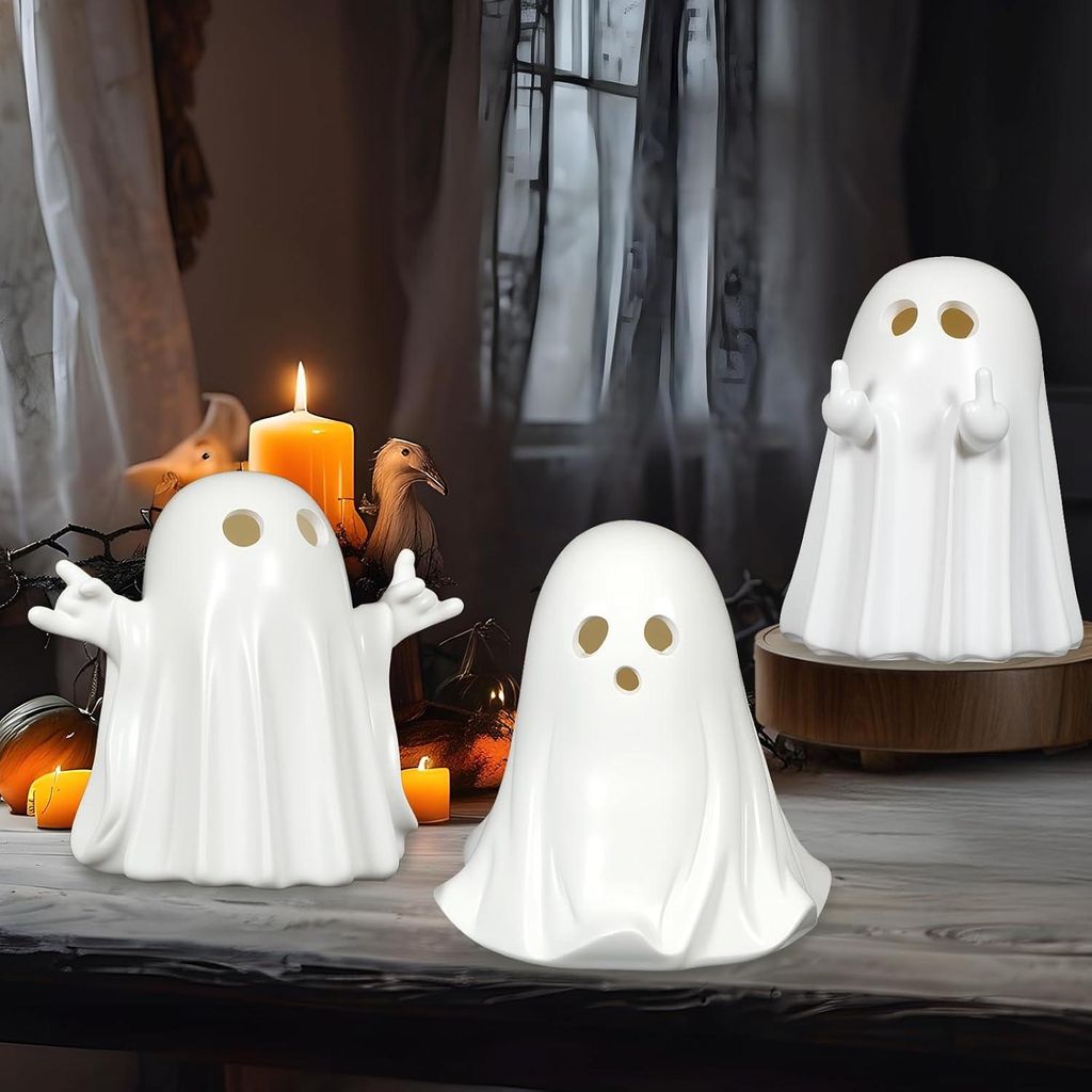 Halloween-Deko für den Innenbereich, 3er-Set mit leuchtenden Geister-Dekorationen, gruselige Geisterfiguren für die Heimdekoration für Regal, Ta...
