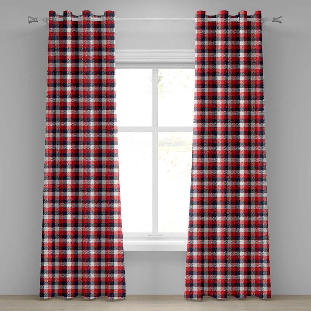 Tende Lavabili ABAKUHAUS 280x245 cm - Tartan Rosso e Blu Scuro