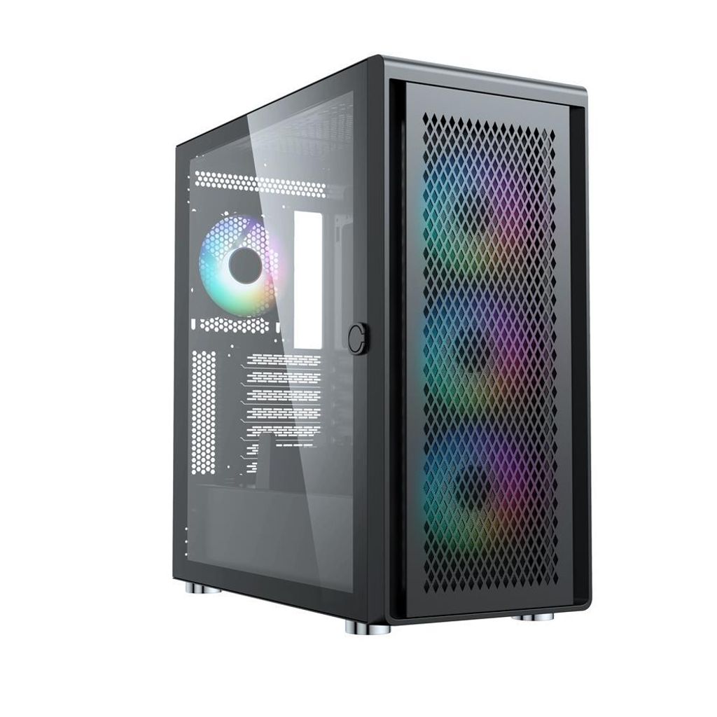Silentware Air 100 Midi Tower PC-Gehäuse, Metall Mesh-Front, Glas-Seitenfenster, 4x 120mm A-RGB Hydro-Lager Lüfter, GPU 383mm, ATX Netzteil, Schwarz