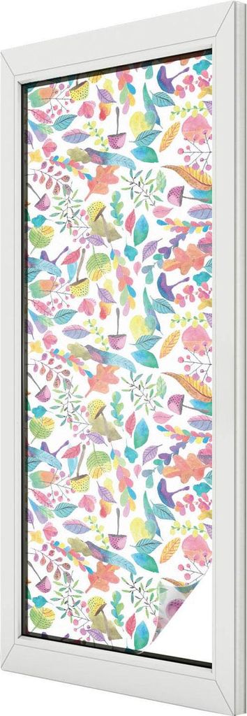Buntglas Fensterfolie – 146x50 cm – Stained-Glass Design – blickdichte dekorative Sichtschutzfolie – selbstklebend, UV-Schutz – Farbenfro...