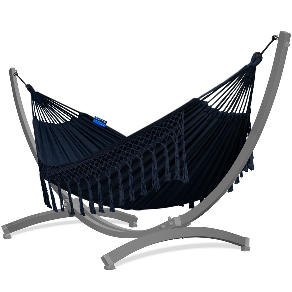 Potenza Outdoor Hängematte mit Verzinkter Tytan Gestell für 2 Personen I Baumwolle Doppelhängematte XXL 220x160, 200kg I Grau Hängemattengestel...