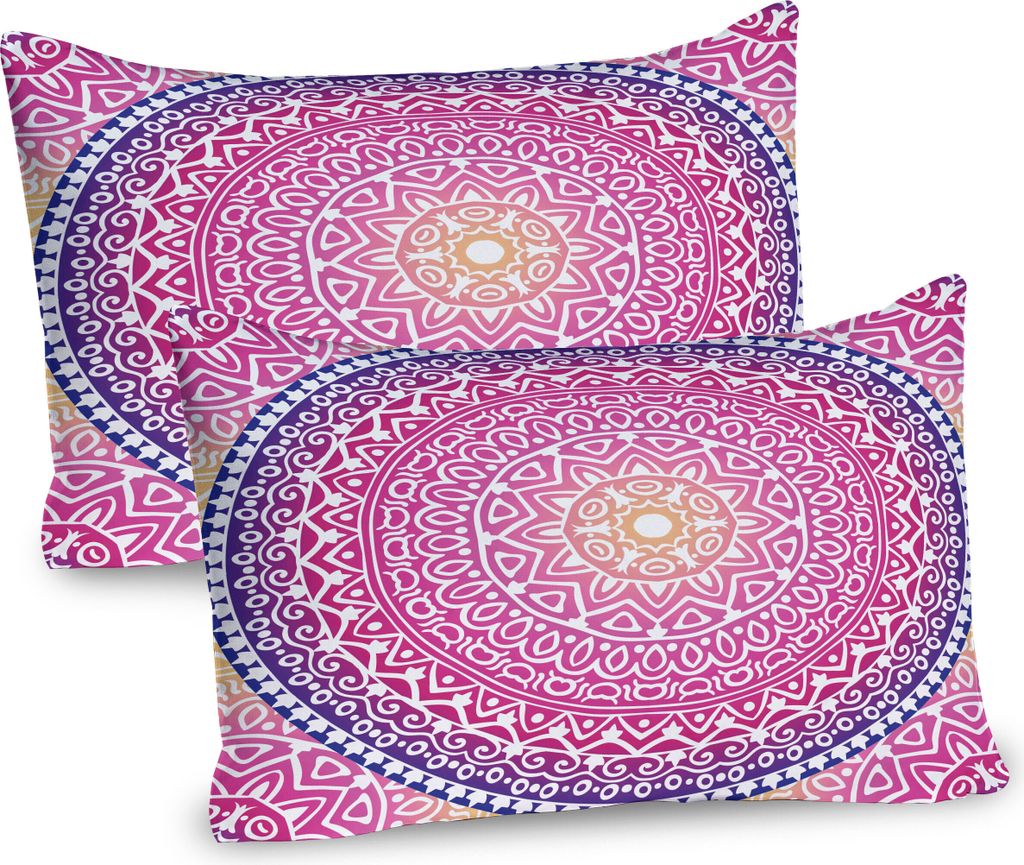 ABAKUHAUS rosa Mandala Kissenbezug Packung mit 2, Leuchtende Asiatische Blumen Geometrische Symbol symbolisiert Harmonie im Kosmos, Dekorativer Ged...