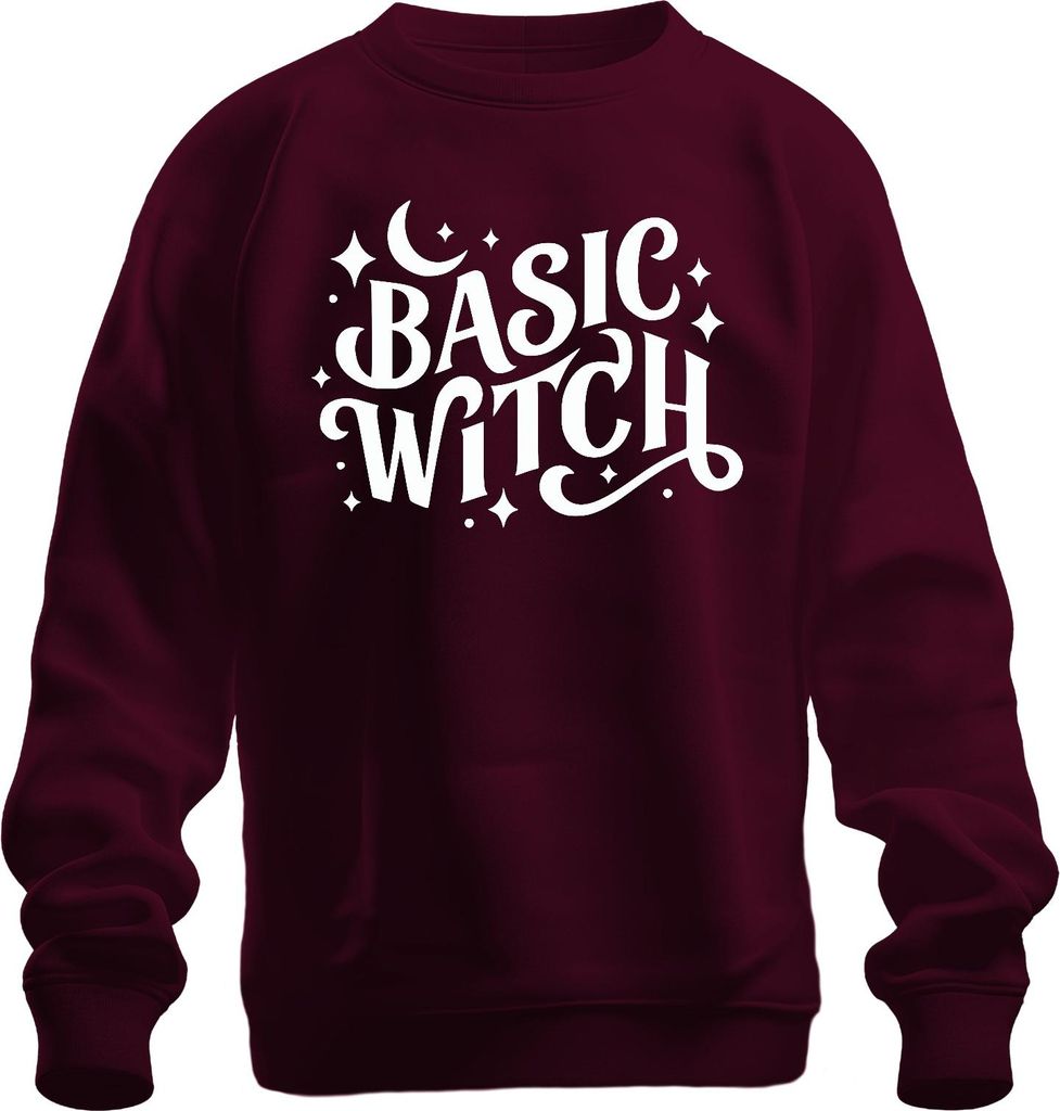 Basic Witch Hexe Halloween Mond Sterne Magisch Hexenfan Gothic Uni Sweatshirt Pullover, Burgundy, XXL
