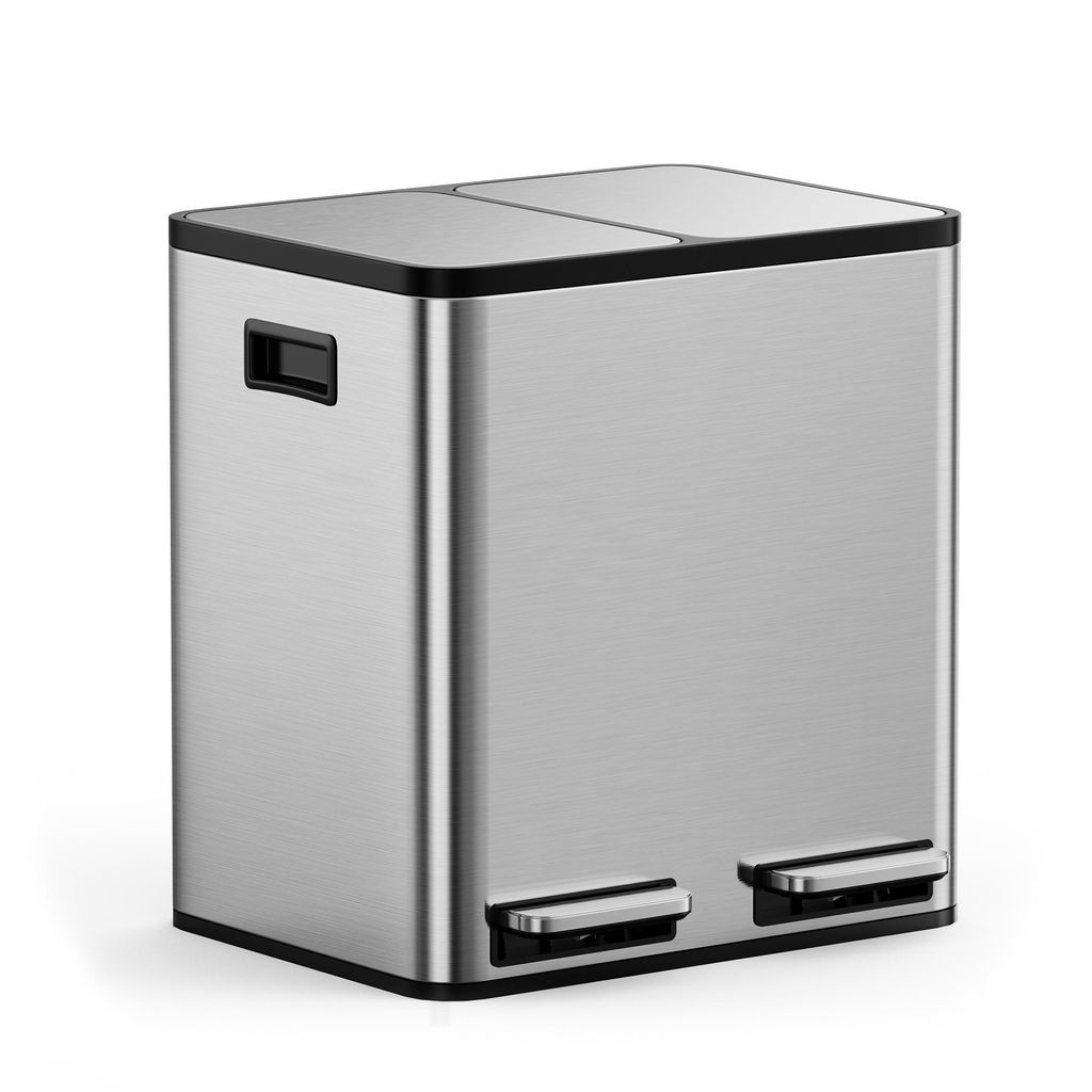 VonHaus 30L Mülleimer 2 x 15L Fächer, Edelstahl, Mit Pedale, Rutschfest & Luftdicht