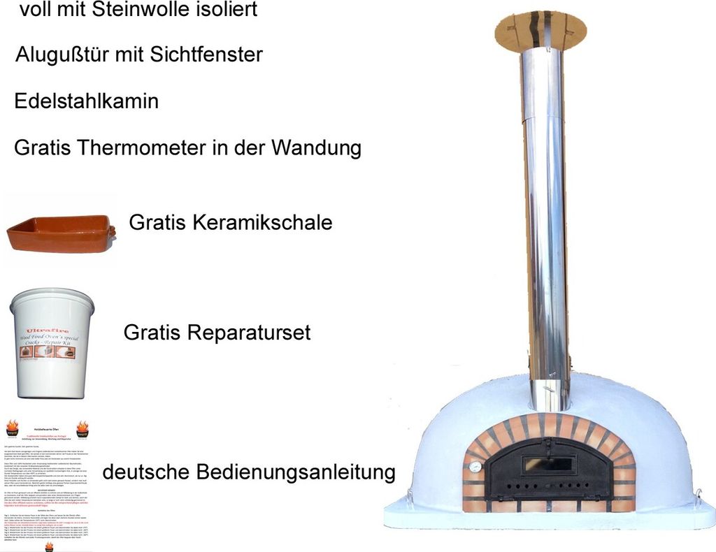 Steinbackofen Pizzaofen Pizzaioli AL 120 inkl. Kaminrohr und Regenhut Zubehör Holzbackofen: ohne Zubehör