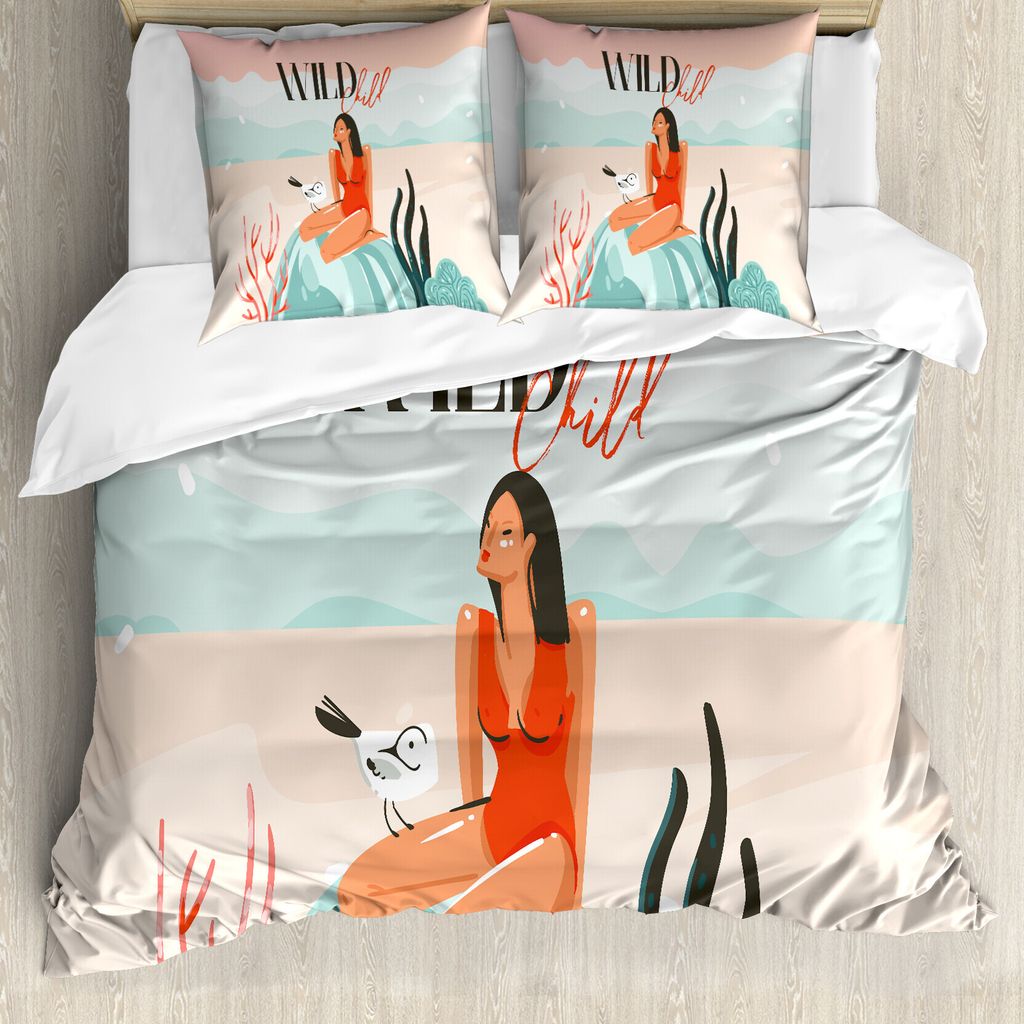 ABAKUHAUS Grafik-Strand Bettbezug Set für Einzelbetten, Wild Child Mädchen-Rock, Milbensicher Allergiker geeignet mit Kissenbezug, 155 cm x 220 c...