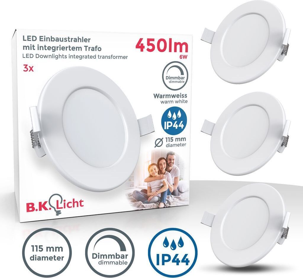 Einbauspot 100mm 3er Set - 230V, 6W, 450lm, LED, dimmbar, Produktbild 