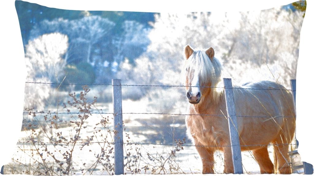 MuchoWow Zierkissen Sofakissen Wohnzimmer Dekokissen 50x30 cm Pferd - Winter - Schnee - Wohnzimmerdekoration - Polster mit Photo