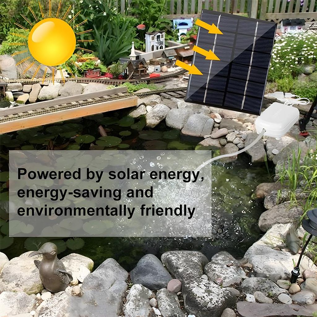 Solar Teichbelüfter mit Luftpumpe 2000mA Backup Batterie Aquarium Sauerstoff Belüfter Luftpumpe mit Rohr Luftblase Steine für Garten Fisch Tank ...