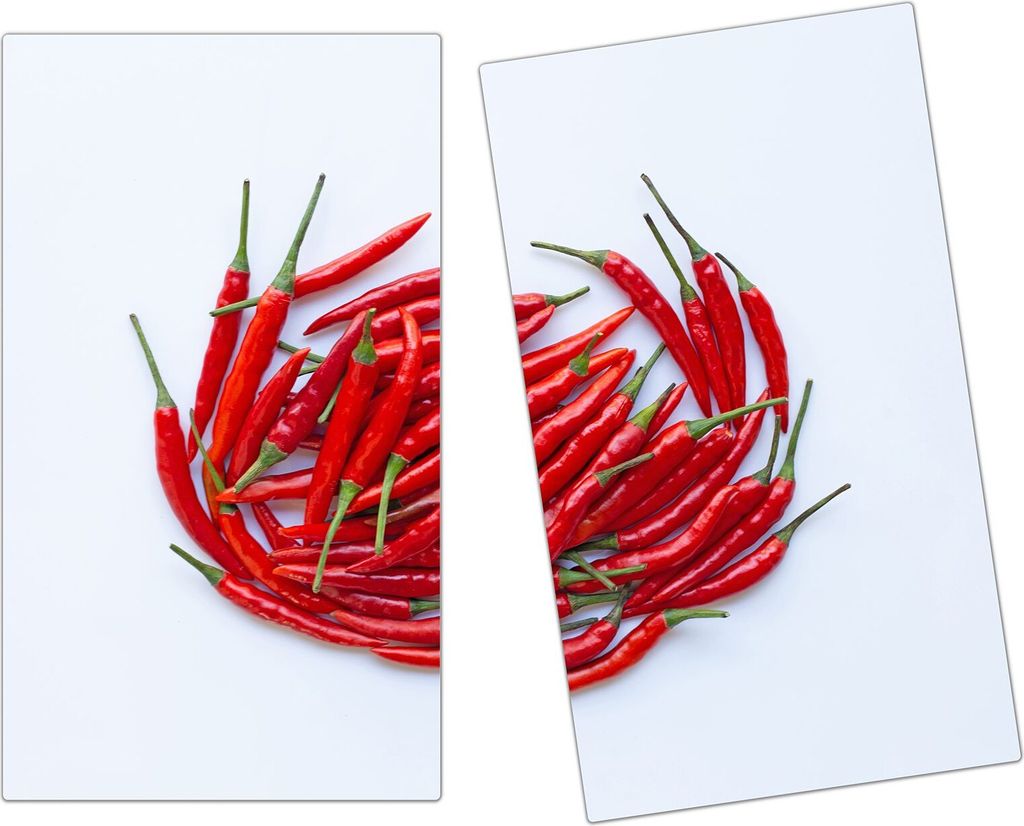 Spritzschutz Herdabdeckplatte Schneidebrett aus Glas Kreis aus Chilischoten 2-Teilig (60x52cm)