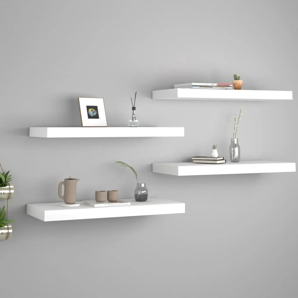 Floating Shelves Bianco Opaco 60cm - Set 4 Mensole MDF Alta Densità