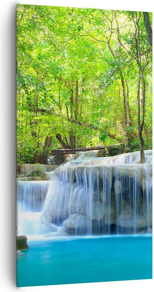 Bild auf Leinwand - Leinwandbild - Wasserfall Wald Umwelt - 65x120cm - Wand Bild - Wanddeko - Leinwanddruck - Bilder - Kunstdruck - Wanddekoration ...