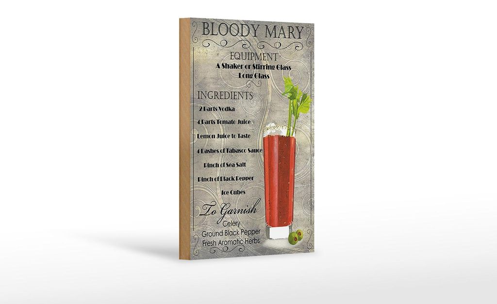 Holzschild Alkohol 12x18cm bloody mary Cocktail ingredient