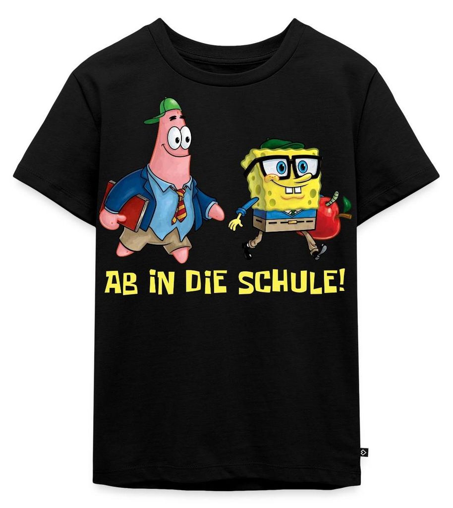 Spreadshirt Spongebob Schwammkopf Mit Patrick Ab In Die Schule Kinder Premium T-Shirt, 110/116 (4 Jahre), Schwarz