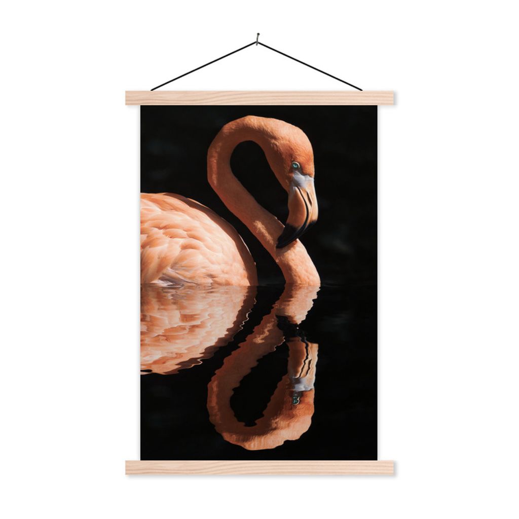 MuchoWow Textilposter Flamingo - Wasser - Rosa 40x60 cm mit holzfarbenen Rahmen - Poster