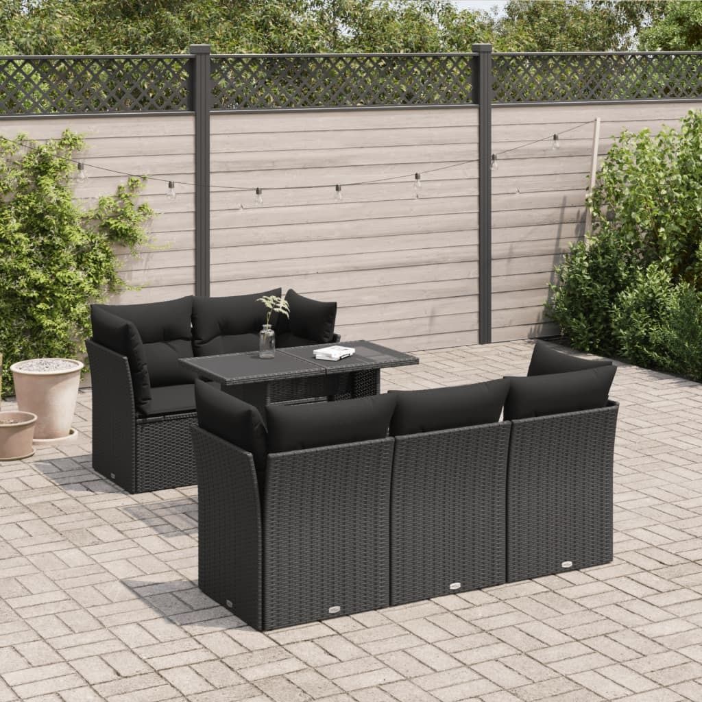 "2026 Promotion" 6-tlg. Garten-Sofagarnitur/Terrassenmöbel - mit Kissen - Schwarz Poly Rattan - Gartenmöbelset CC18074