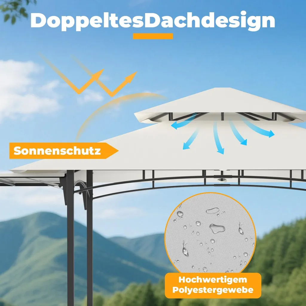 Tonnelle de barbecue double toit Izrielar avec décapsuleur et crochets 250cm - 3