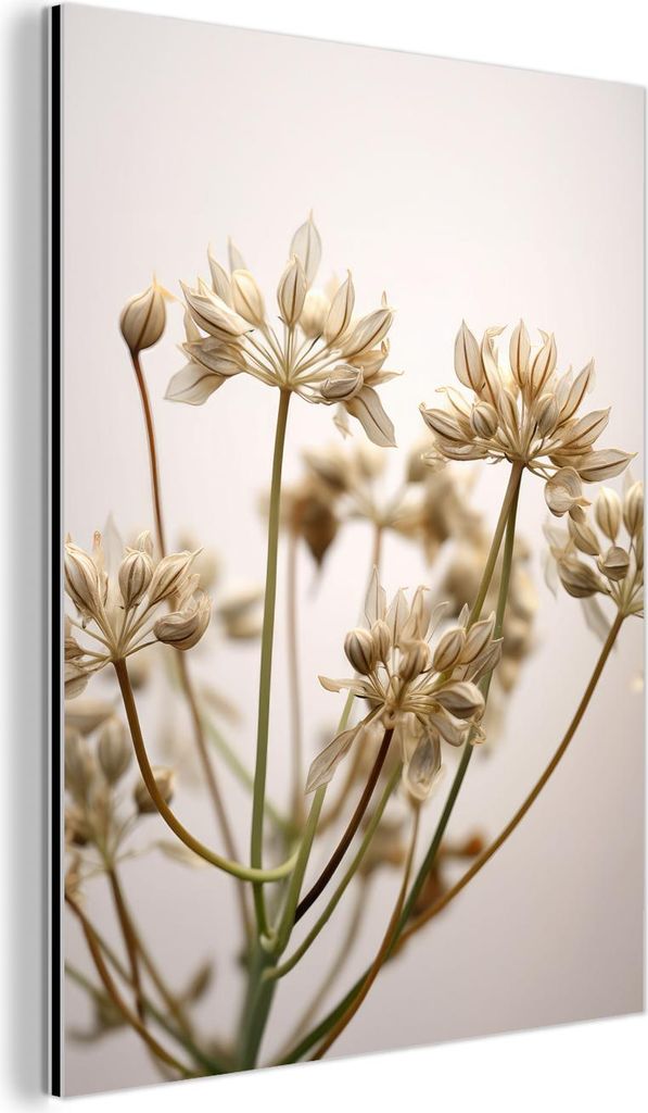 MuchoWow Wanddekoration Metall Metallbild Wandkunst 90x120 cm Getrocknete Blumen - Beige - Weiß - Pflanzen MuchoWow Aluminium Gemälde - Industrial