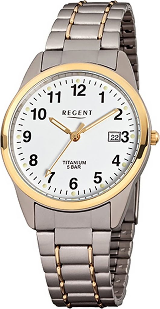 Regent Titan Herren Uhr F-430 Quarzuhr Armband silber grau gold D2URF430