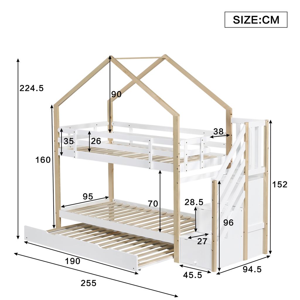 Łóżko piętrowe Flieks 90x200cm/90x190cm z pojemnikiem na Zdjęcie produktu 4