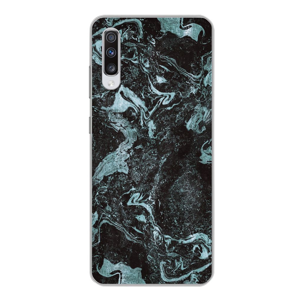MuchoWow Handyhülle Schutzhülle Hülle für Samsung Galaxy A70 Naturstein - Blau - Stein Silikon Softcase Handy Hülle - Schutzhaube