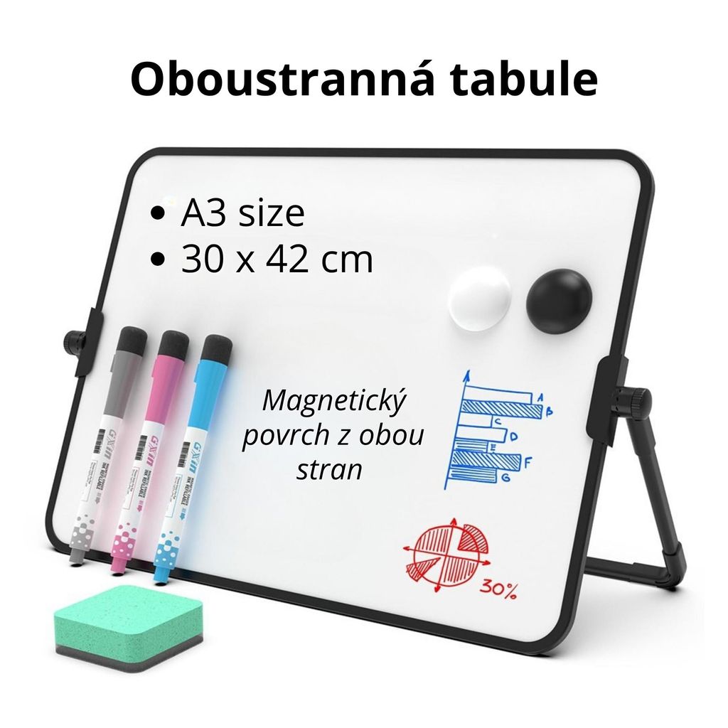 Oboustranná magnetická tabule A3 se stojanem – 360° otočná, Obrázek produktu 