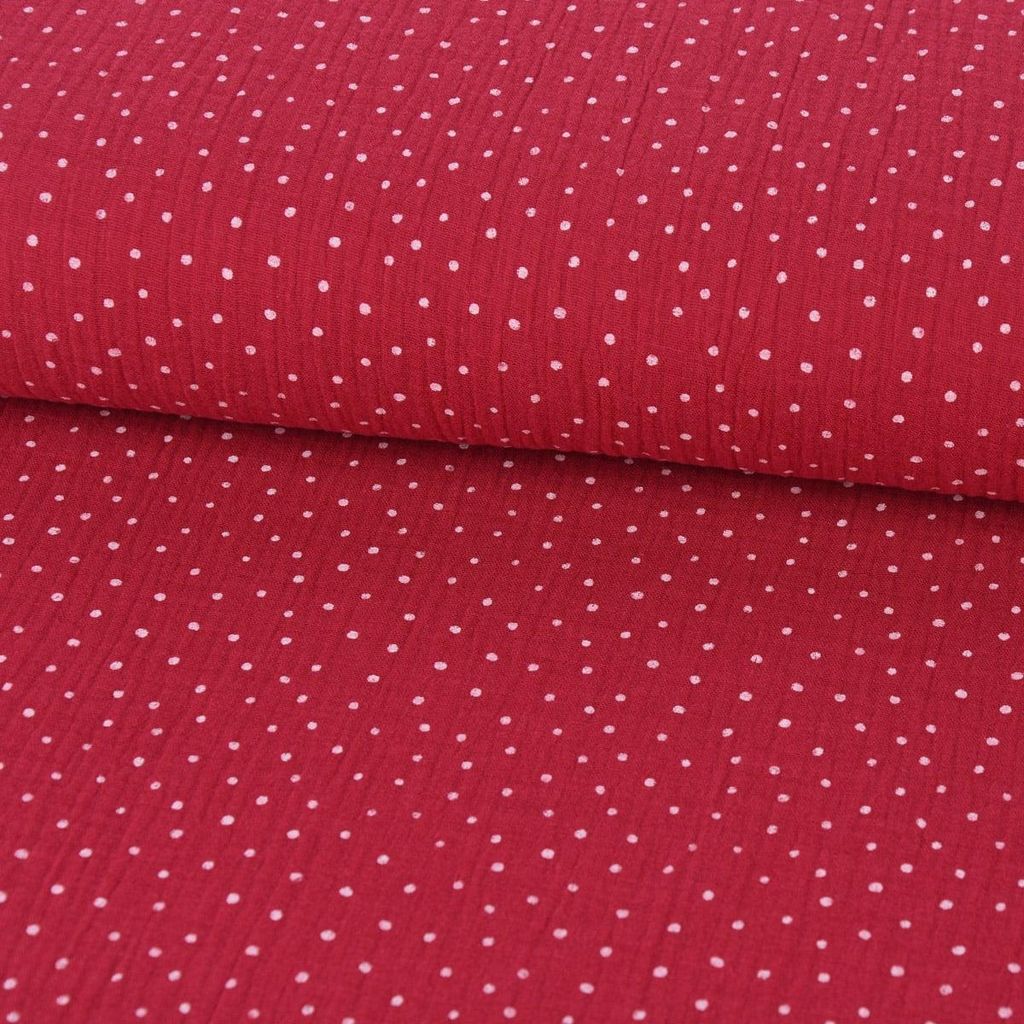 Musselinstoff Meterware Baumwolle Punkte pink weiß 1,30m
