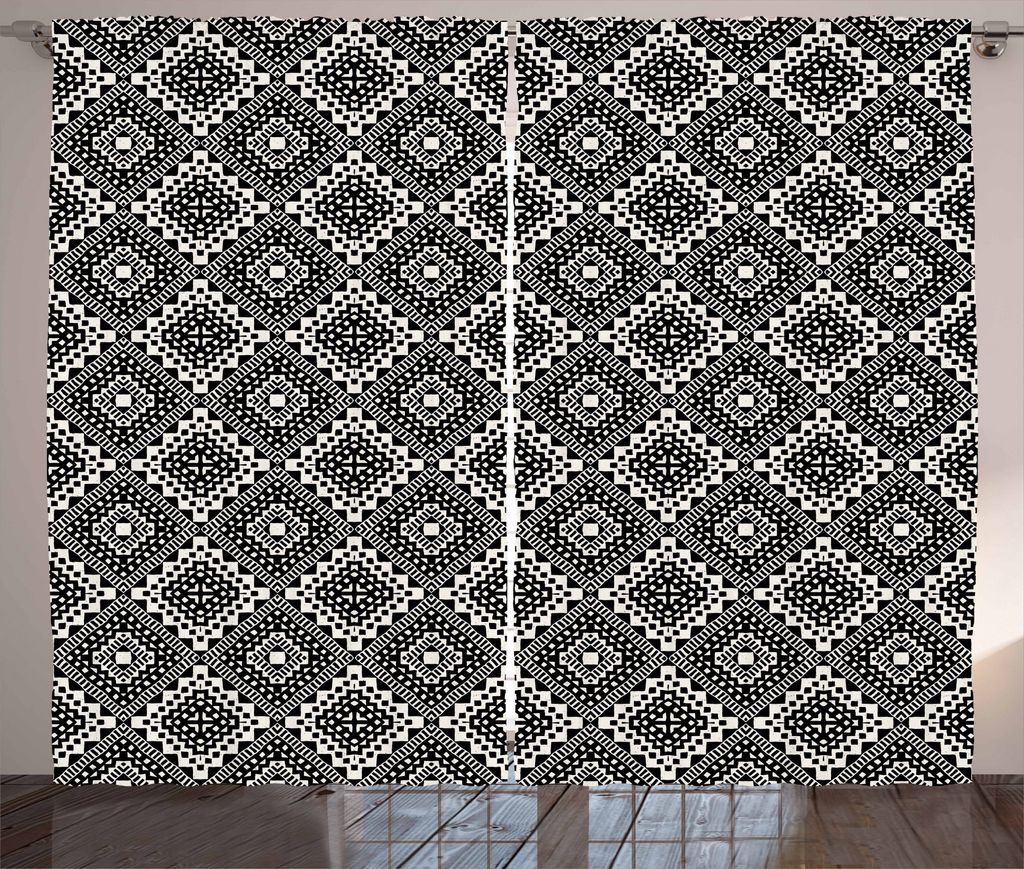 ABAKUHAUS aztekisch Rustikaler Gardine, Tribal Minimalist Grafik, Schlafzimmer Kräuselband Vorhang mit Schlaufen und Haken, 280 x 175 cm, Schwarz ...