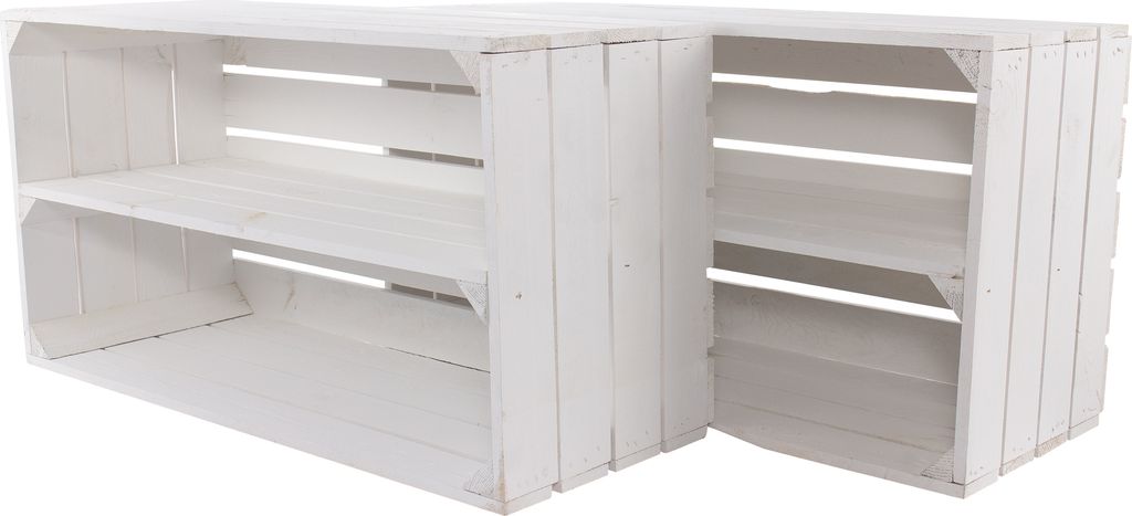 2er Set Große weiße Holzkiste mit Mittelbrett 68cm x 40cm x 31cm Obstkisten Weinkiste Regal Holzboxen DIY Weinregal weiss shabby chic Apfelkiste ...