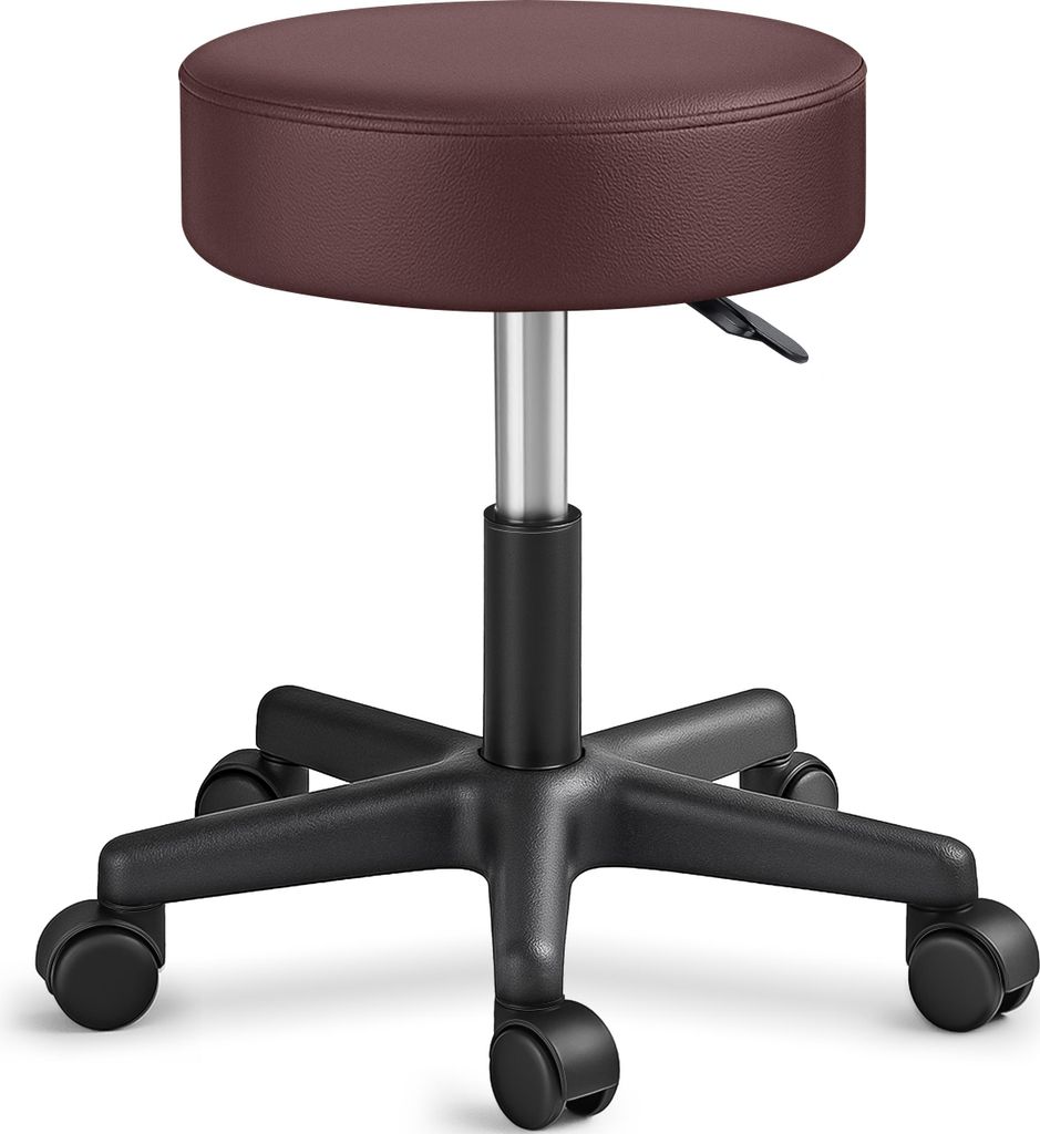 TRESKO Rollhocker höhenverstellbar Braun 150 kg | Hocker Drehhocker 10 cm Dicke Polsterung 47-60 cm | Arbeitshocker Bürohocker 360° drehbar mit ...