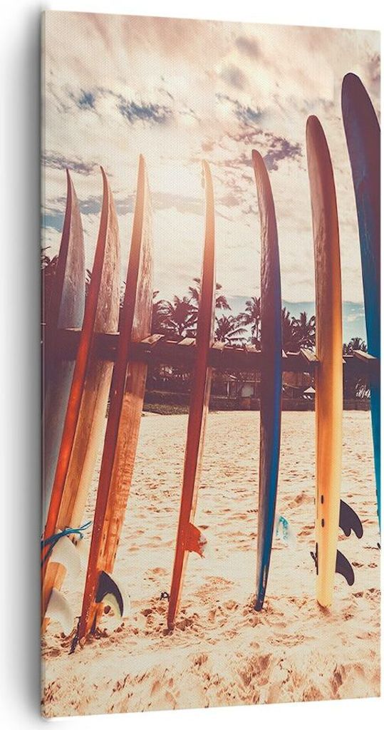 Bild auf Leinwand - Leinwandbild - Einteilig - Surfen Strand Board - 65x120cm - Wand Bild - Wanddeko - Wandbilder - Leinwanddruck - Bilder - Wandde...