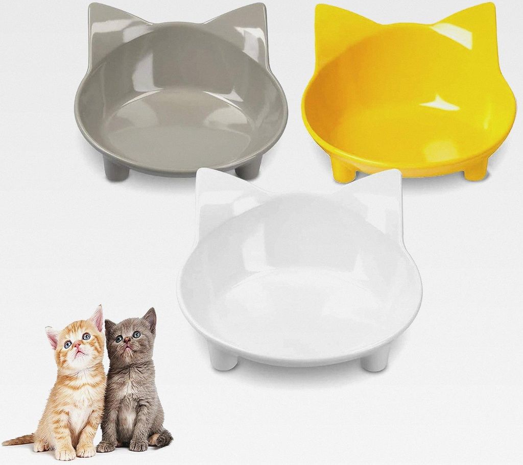 Katzennäpfe, Anti-Rutsch-Mehrzweck-Futternapf, Katzenfutternapf mit rutschfestem Gummi zur Linderung von Ermüdung der Schnurrhaare, 3er-Set - Gra...