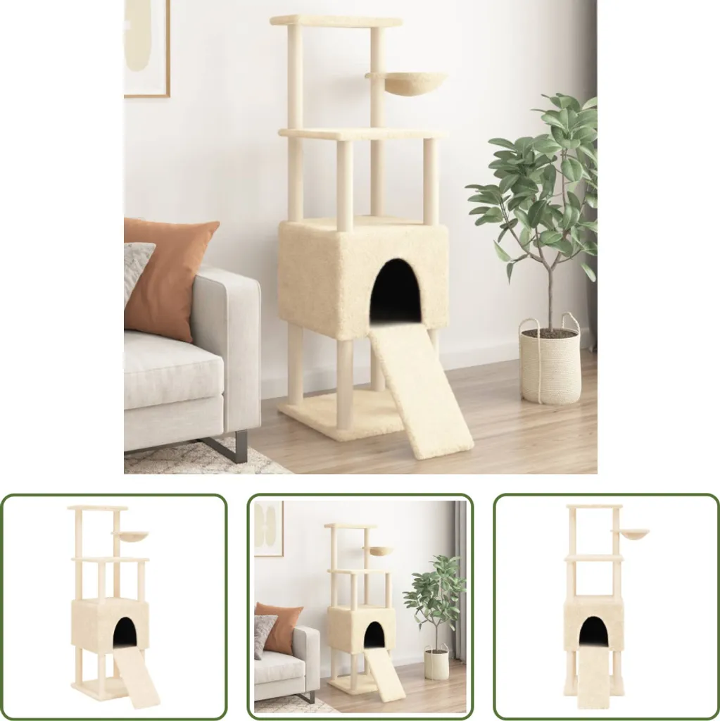 The Living Store Albero per gatti con tiragraffi in Sisal Crema 153 cm