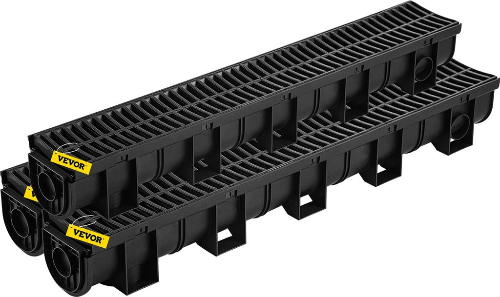 VEVOR Dachrinnen-Set, 3er-Pack, Entwässerungsrinne, HDPE-Kunststoff-Gitterrost-Grabenentwässerungssystem 15x13x100cm, mit 3 Endkappen, Steckverbi...