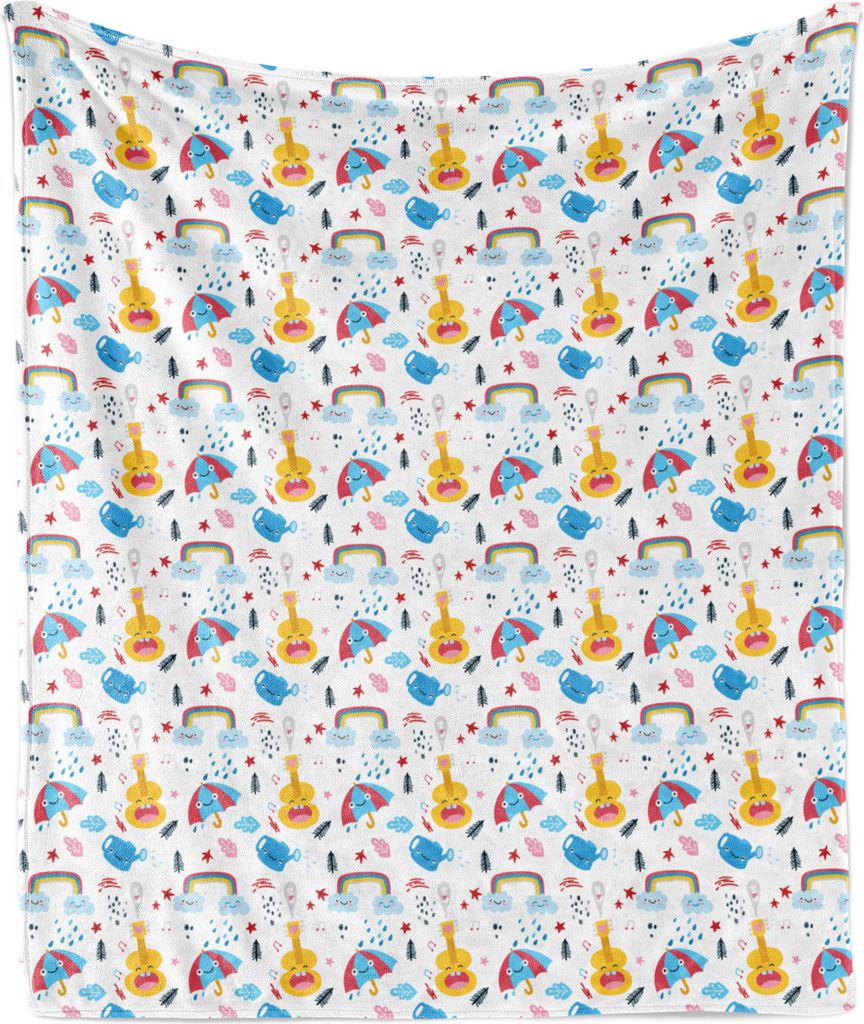 ABAKUHAUS Kindergarten Weich Flanell Fleece Decke, Bunte Fun-Elemente in einer Hand gezeichnet wie Layout-Fantasy World Graphics, 175 x 230 cm, Elf...