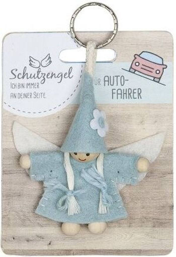 Schlüsselanhänger, blau, Schutzengel für Autofahrer
