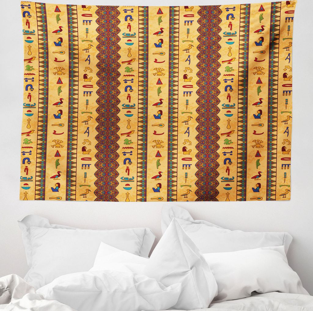 ABAKUHAUS ägyptisch Wandteppich, Hieroglyphs aus Weiches Mikrofaser Stoff Waschbar ohne Verblassen Digitaldruck, 150 x 110 cm, Mehrfarbig