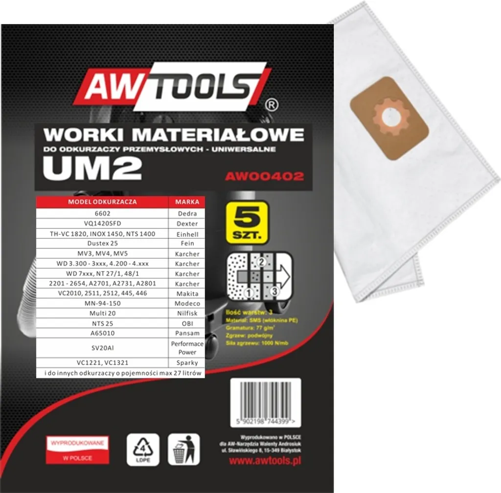 Sacs Microfibre Haute Résistance pour Makita VC2010L VC446L UM2 x5