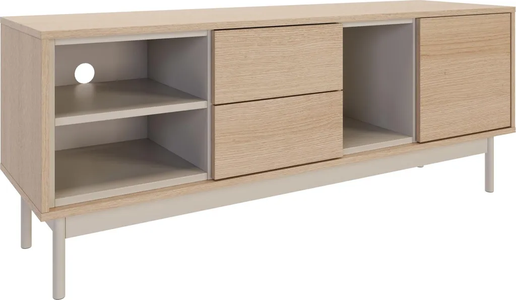 Meuble TV Scandinave Layen en Chêne et Gris avec Rangements Ouverts