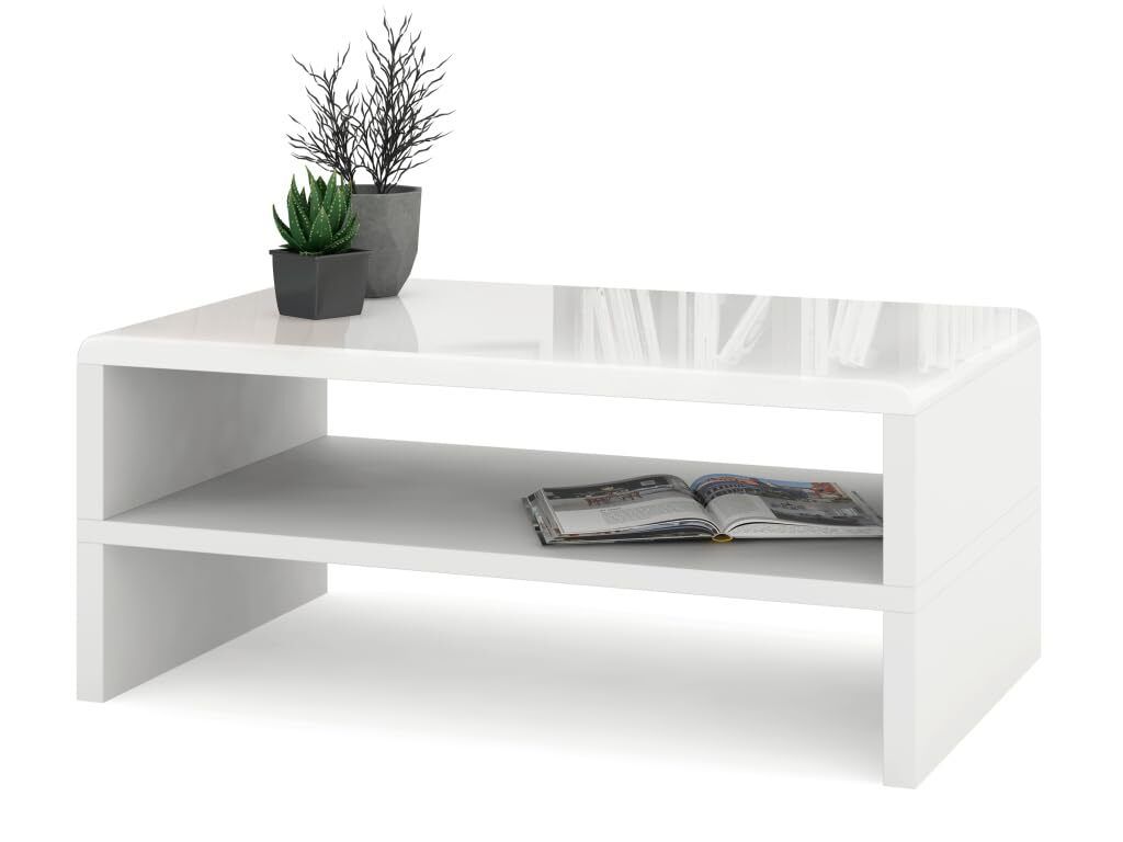 All4All Couchtisch Riva , kleiner Kaffeetisch , Wohnzimmertisch , Sofatisch mit Ablagen , Sofatisch , 100x60cm , 05 , Weiß Hochglanz + Weiß matt