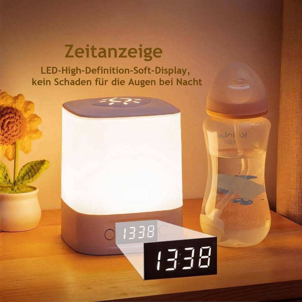 KUGI LED Nachttischlampe LED Nachtlicht,Touch-Lampe,Tisch-Nachttischlampen ,Schlafzimmer Stufenloses Dimmen,Dreifarbig einstellbar Mit Uhranzeige