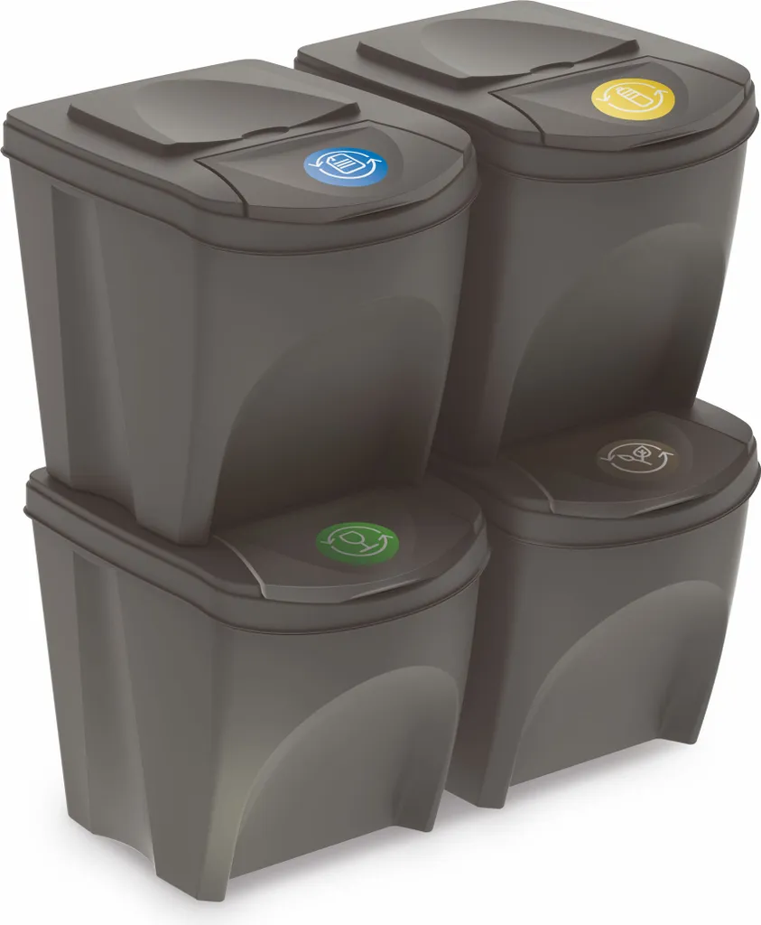 Organiseur de tri pour cuisine Sortibox - 4 poubelles 25L gris pierre