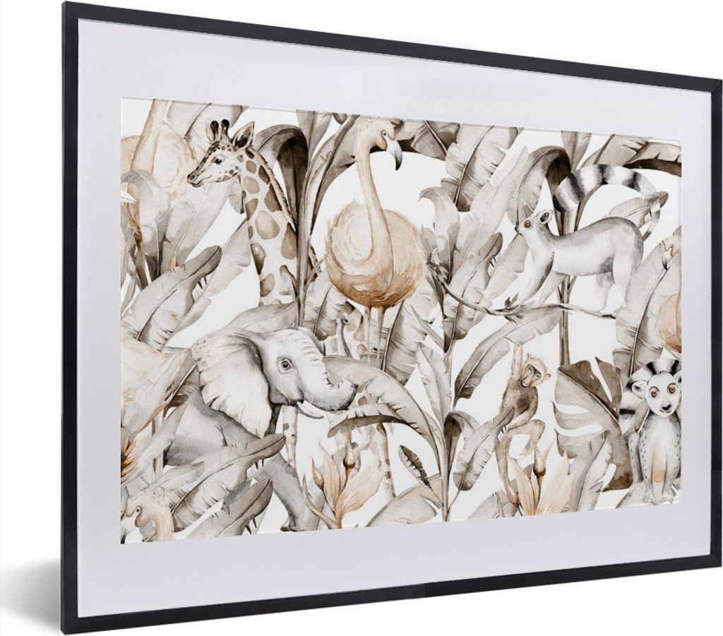 MuchoWow MuchoWow Gerahmtes Poster Aquarelle - Tiere - Pflanzen - Jungen - Mädchen - Kinder 40x30 cm - Poster mit zchwarzem Bilderrahmen - Bil...