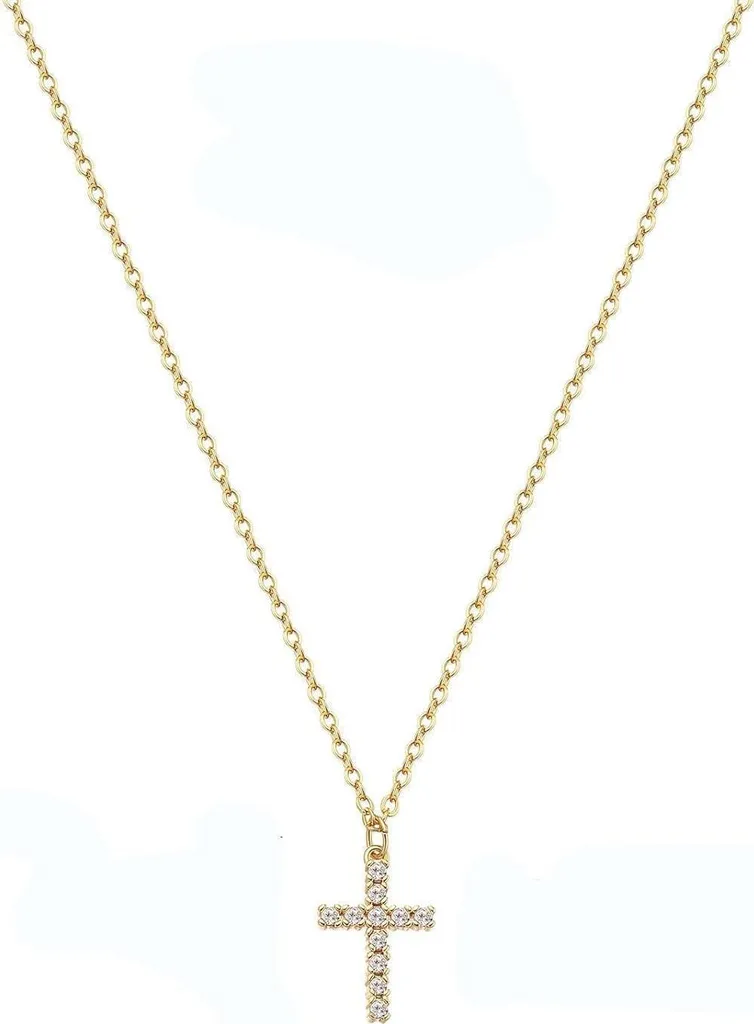 Donna Croce Diamante Collana d'oro 14K Collana girocollo a strati Bigiotteria