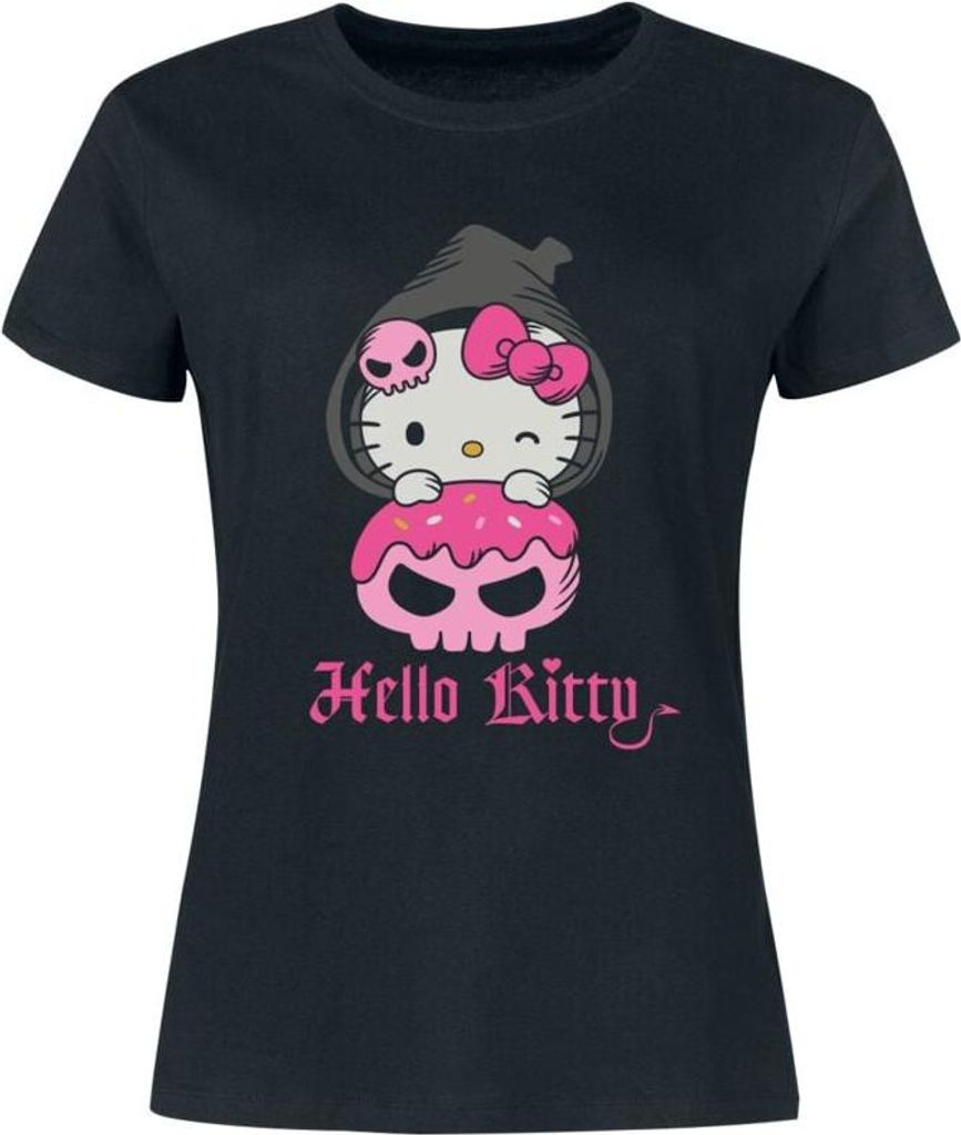 Hello Kitty T-Shirt Damen Hello Kitty schwarz Anime, Fan-Merch 100% Baumwolle XL