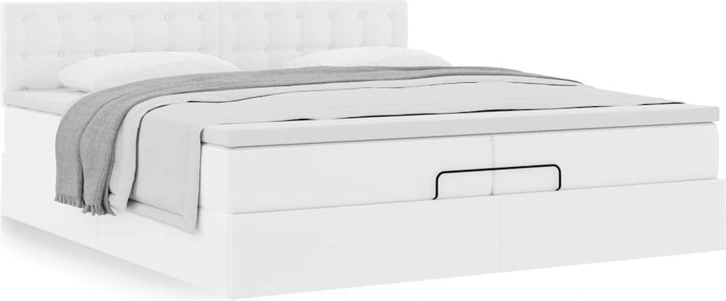 Design Ottoman-Bett mit Matratzen Weiß 200x200 cm Kunstleder, Klassische Betten Neu