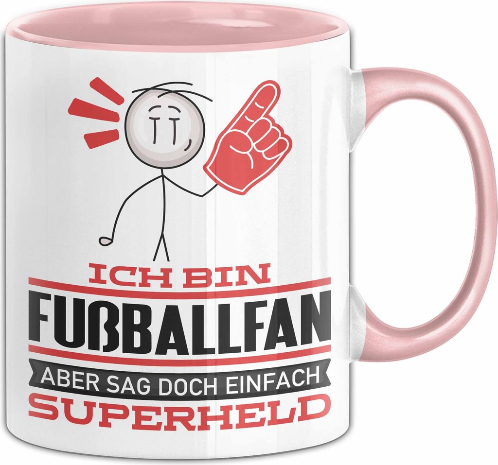 Fußballfan Geschenk Tasse Ich Bin Fußballfan Aber Sag Doch Einfach Superheld Lustige Geschenkdiee für Fußballfan Kaffee-Becher (Rosa)