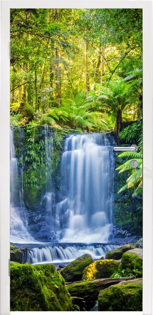 MuchoWow Türtapete Selbstklebende Türfolie Dschungel - Wasserfall - Australien - Pflanzen - Natur 95x235 cm Türposter Türaufkleber Klebefolie...